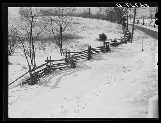 Untitled photo, possibly related to: Highway and rail fence near Warrenton, Virginia