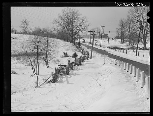Highway and rail fence near Warrenton, Virginia