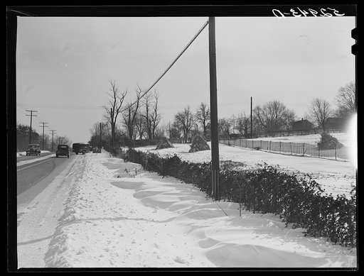 Untitled photo, possibly related to: Highway and rail fence near Warrenton, Virginia