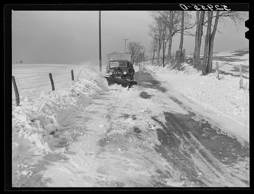 Snowplow clearing roads near Frederick, Maryland
