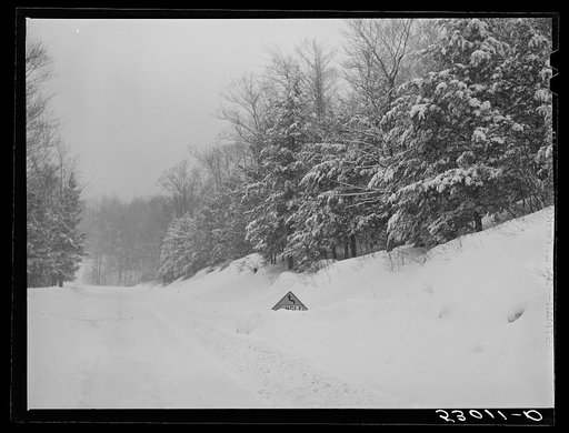 Highway during blizzard near Brattleboro, Vermont