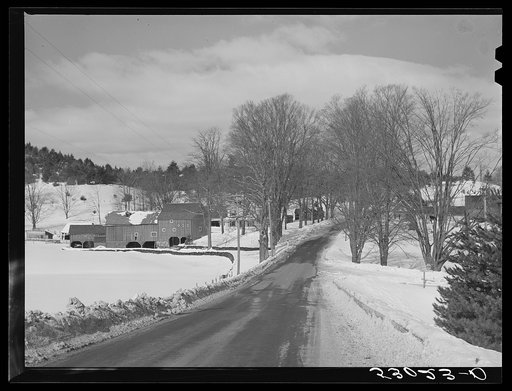 Main highway and farmhouse and dairy farm near Putney, Vermont