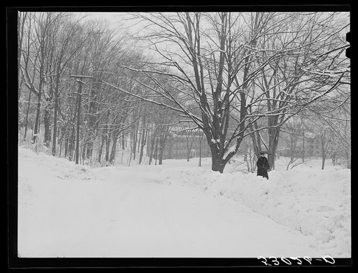 Outskirts of Brattleboro, Vermont. With hospital in distance, after blizzard