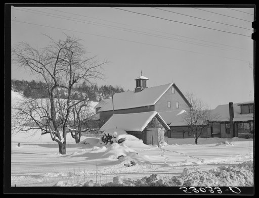 Untitled photo, possibly related to: Barns and woodpile on road between Hanover and White River Junction, New Hampshire