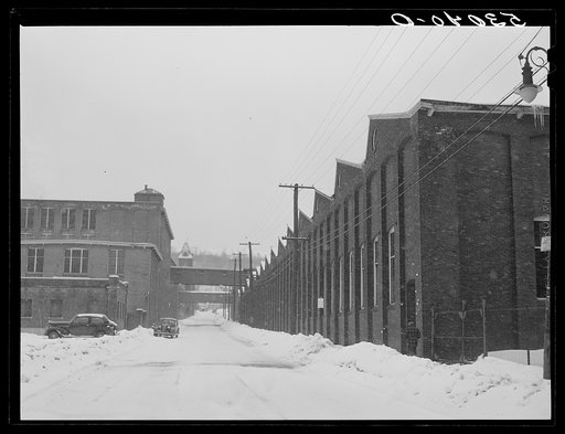 Factory during blizzard in North Adams, Massachusetts