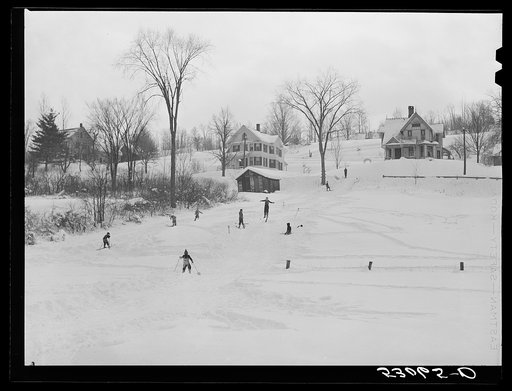 On Saturdays children of the neighborhood have ski races. Woodstock, Vermont
