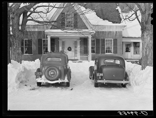 Every available space for parking is used by skiers on weekends at Clinton Gilbert's farm. The house is about eight years old; purchased by Gilbert in 1929. He has about 150 acres, mainly a dairy farm with twenty three cows. He also makes about one hundred gallons of maple syrup every year. First sk