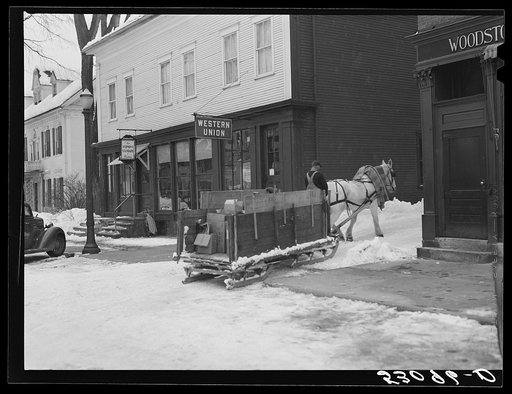 Garbage and rubbish is collected with horse and sled in winter, Woodstock, Vermont