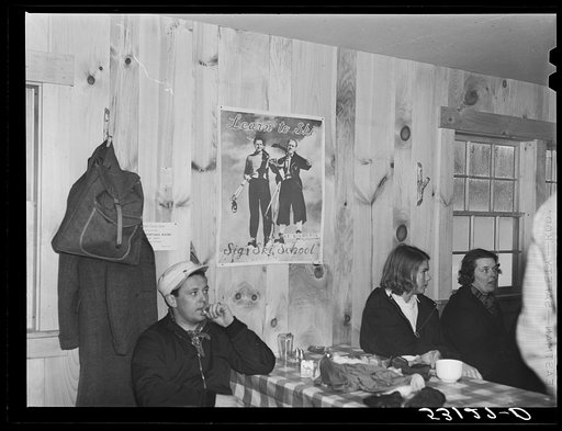 Untitled photo, possibly related to: Weekend skiers, often from New York, can get warm and dry and refreshments in ski hut built by Clinton Gilbert, farmer in Woodstock, Vermont