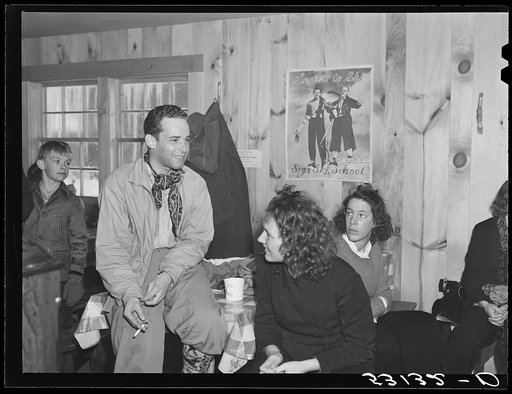 Untitled photo, possibly related to: Weekend skiers, often from New York, can get warm and dry and refreshments in ski hut built by Clinton Gilbert, farmer in Woodstock, Vermont