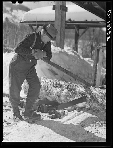 Sawing wood on farm. Woodstock, Vermont