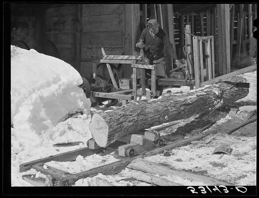 Sawing wood on farm. Woodstock, Vermont