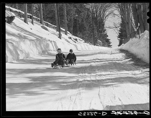 Sleighriding in street of Woodstock, Vermont