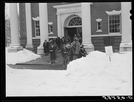 Townspeople eating lunch during noon recess of town meeting. Woodstock, Vermont