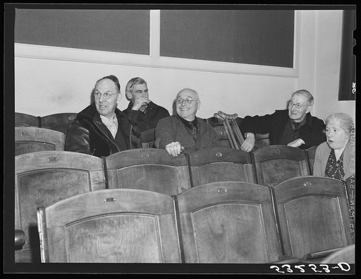 Townspeople eating lunch during noon recess of town meeting. Woodstock, Vermont