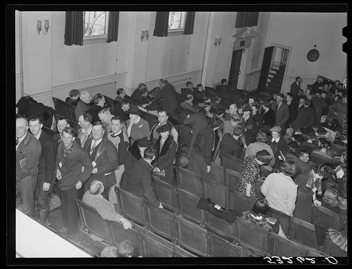 Townspeople at town meeting to ballot on whether or not intoxicating liquors should be sold in Woodstock, Vermont