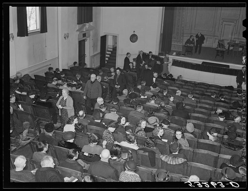 Untitled photo, possibly related to: Townspeople at town meeting to ballot on whether or not intoxicating liquors should be sold in Woodstock, Vermont