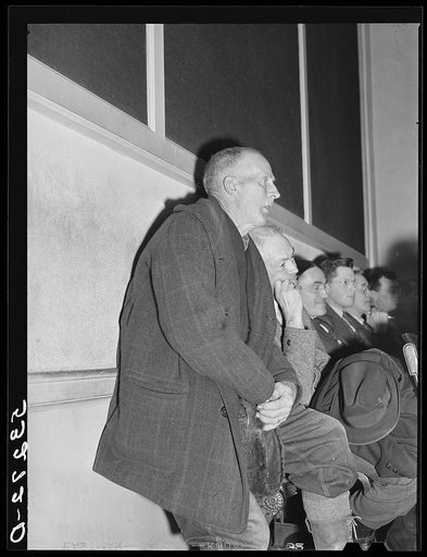 G.W. Clarke, seventy one year old farmer, one of Woodstock's oldest inhabitants who always lived in Vermont, listening to discussion at town meeting. Woodstock, Vermont