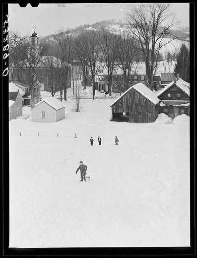 Untitled photo, possibly related to: Children sleigh riding. Woodstock, Vermont