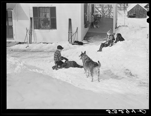 Children playing in front of their home. Woodstock, Vermont