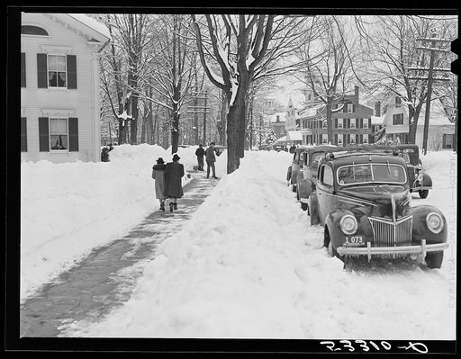 Street in Woodstock, Vermont, on town meeting day