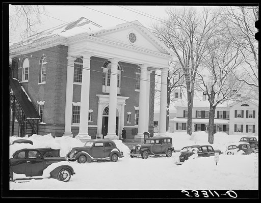 Untitled photo, possibly related to: Town hall on day of town meeting. Woodstock, Vermont