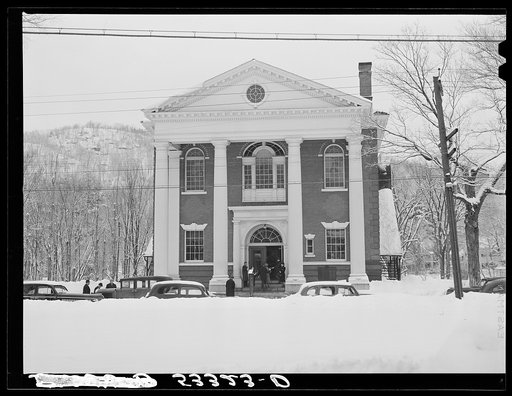 Untitled photo, possibly related to: Town hall on day of town meeting. Woodstock, Vermont