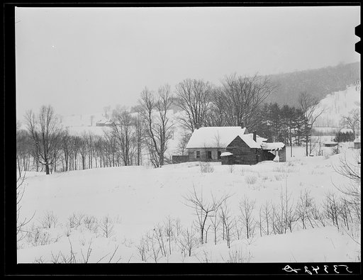Fields and poor farms on stormy winter day near Taftsville. Windsor County, Vermont