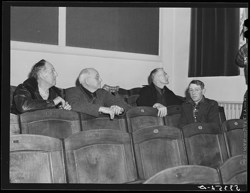 Untitled photo, possibly related to: Townspeople going to vote by ballot on whether or not pinball machines should be allowed. Town meeting, Woodstock, Vermont