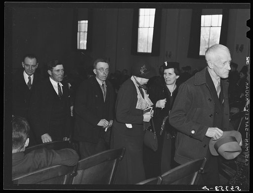 Townspeople going to vote by ballot on whether or not pinball machines should be allowed. Town meeting, Woodstock, Vermont