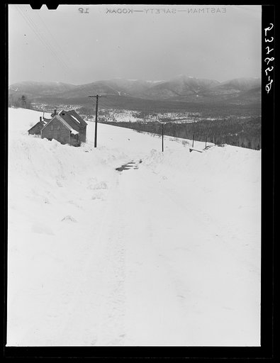 Untitled photo, possibly related to: Country road and farms near Stowe, Vermont. Snowscene
