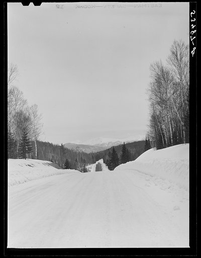 Untitled photo, possibly related to: Country road and farms near Stowe, Vermont. Snowscene