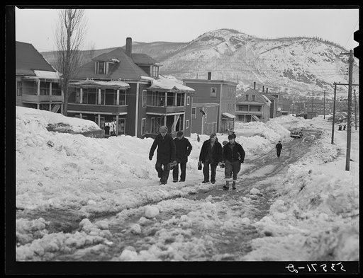 Paper mill workers coming home after work. Berlin, New Hampshire