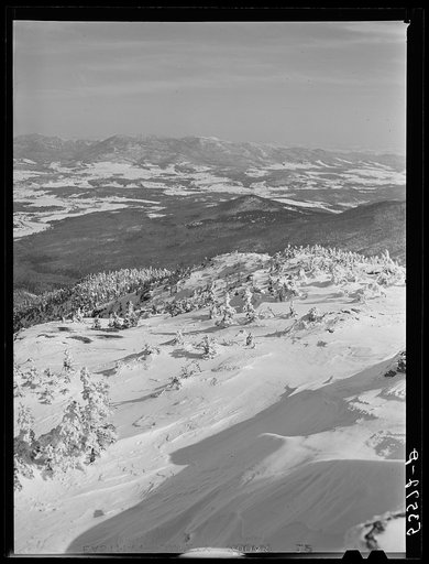 Looking east toward the White Mountains from top of Mount Mansfield. Smugglers Notch, near Stowe, Vermont