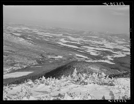 Looking northeast from the top of Mount Mansfield. Smugglers Notch near Stowe, Vermont