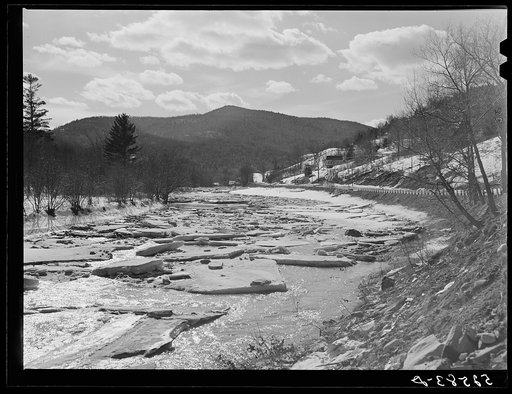 Ice breaking up in river during spring thaw Rutland, Vermont