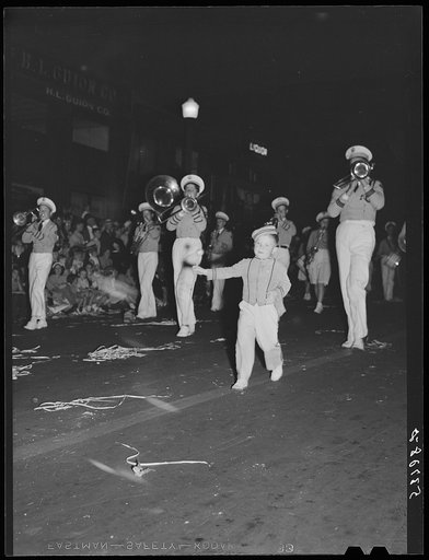Street parade at night during cotton carnival ball. Memphis, Tennessee