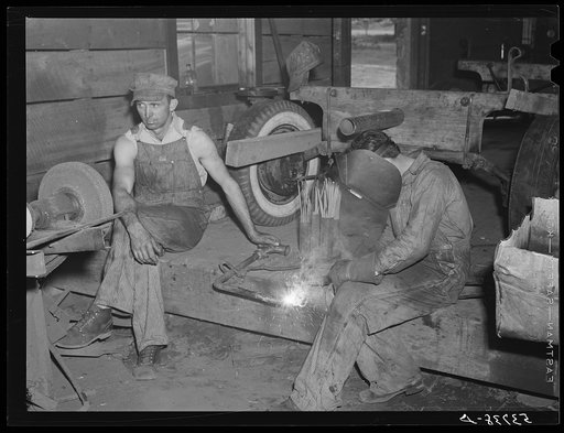 Using welding facilities at community service center. Faulkner County, Centerville, Arkansas