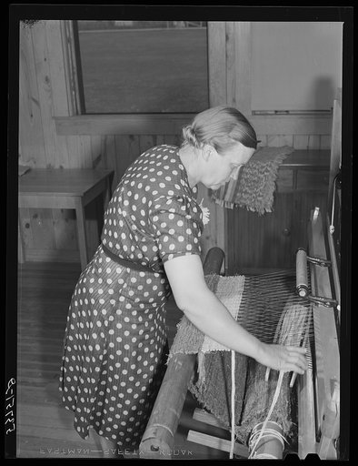 Mrs. Lloyd Young weaving a rug at Plum Bayou Project, Arkansas (see general caption)
