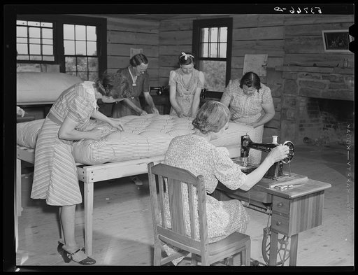 Farmers' wives working in mattress-making unit. Community service center, Faulkner County, Centerville, Arkansas (see general caption)