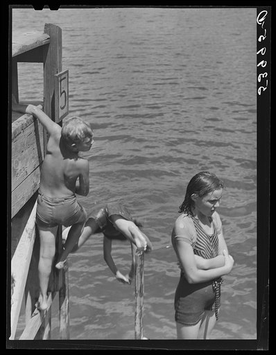 Untitled photo, possibly related to: On Saturday afternoons and Sundays, boys and children from nearby farms and neighborhoods go swimming in Lake Providence, Louisiana