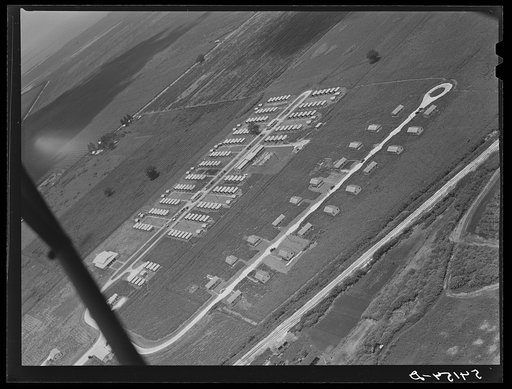 Aerial view of Osceola migratory labor camp. Belle Glade, Florida
