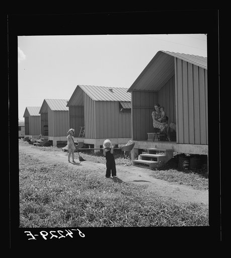 Untitled photo, possibly related to: Camp members' children are taking an interest in keeping shelters and grounds clean. Osceola migratory labor camp. Belle Glade, Florida