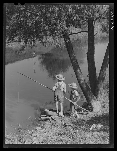 Untitled photo, possibly related to: Cajun children fishing in a bayou near the school by Terrebonne Project. Schriever, Louisiana