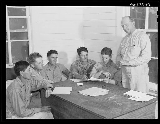 Untitled photo, possibly related to: Allen Plantation, operated by Natchitoches farmstead association, a cooperative established through the cooperation of the FSA (Farm Security Administration). Louisiana. Meeting of board of directors