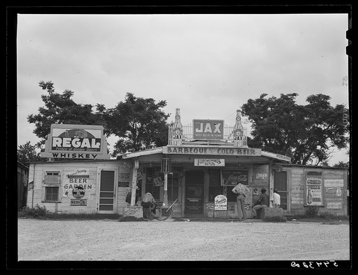 Untitled photo, possibly related to: Melrose, Natchitoches Parish. Louisiana crossroads store, bar "jook joint," and gas station, in cotton plantation area