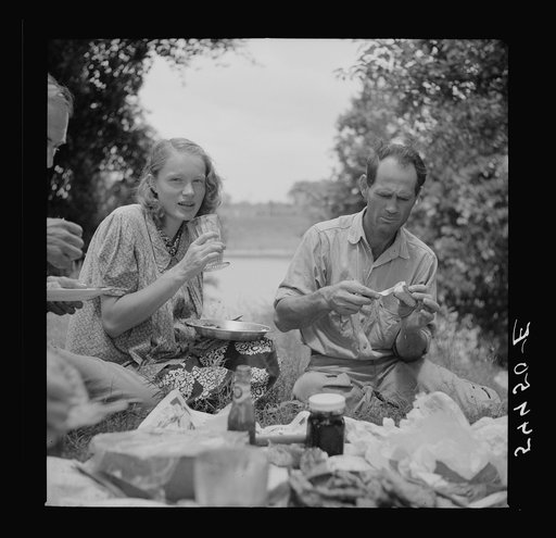 Farm family having fish fry along Cane River on Fourth of July near Natchitoches, Louisiana