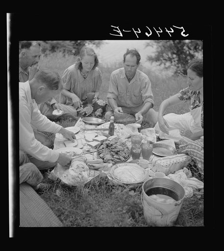 Farm family having fish fry on Fourth of July along Cane River. Near Natchitoches, Louisiana