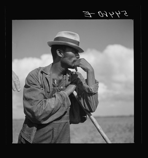 Member of Allen Plantation cooperative association resting while hoeing cotton. Near Natchitoches, Louisiana