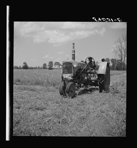 Member of Allen Plantation cooperative association running tractor near Natchitoches, Louisiana